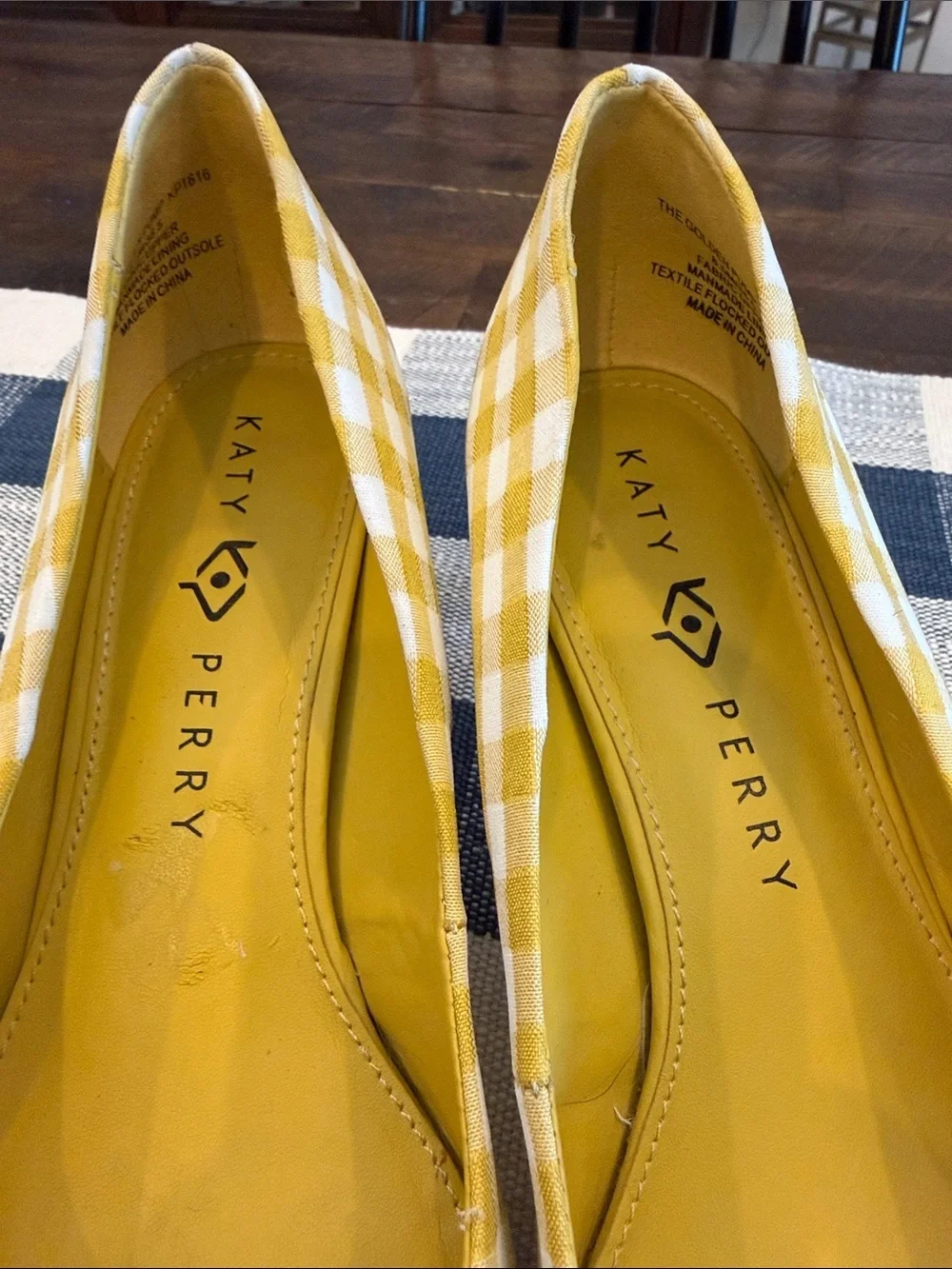 Katy Perry Collections Yellow and White Gingham Pointed Toe Flats